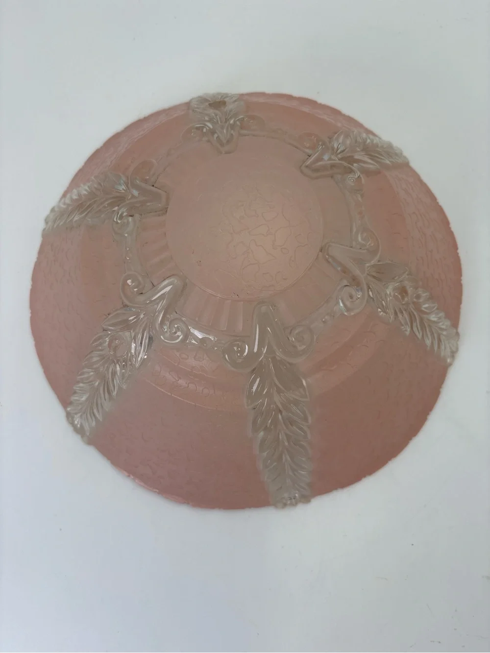 Vintage Art Nouveau Pink Art Glass Light Fixture with White Relief Accents - Picture 4 of 11